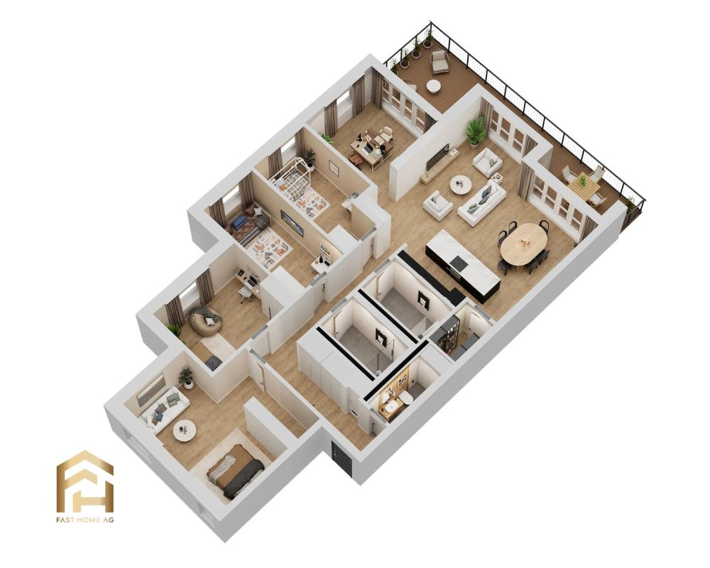 Grosszügige 5.5 Zimmerwohnung im Obergeschoss - MFH Imbach - Ansicht 3D 1