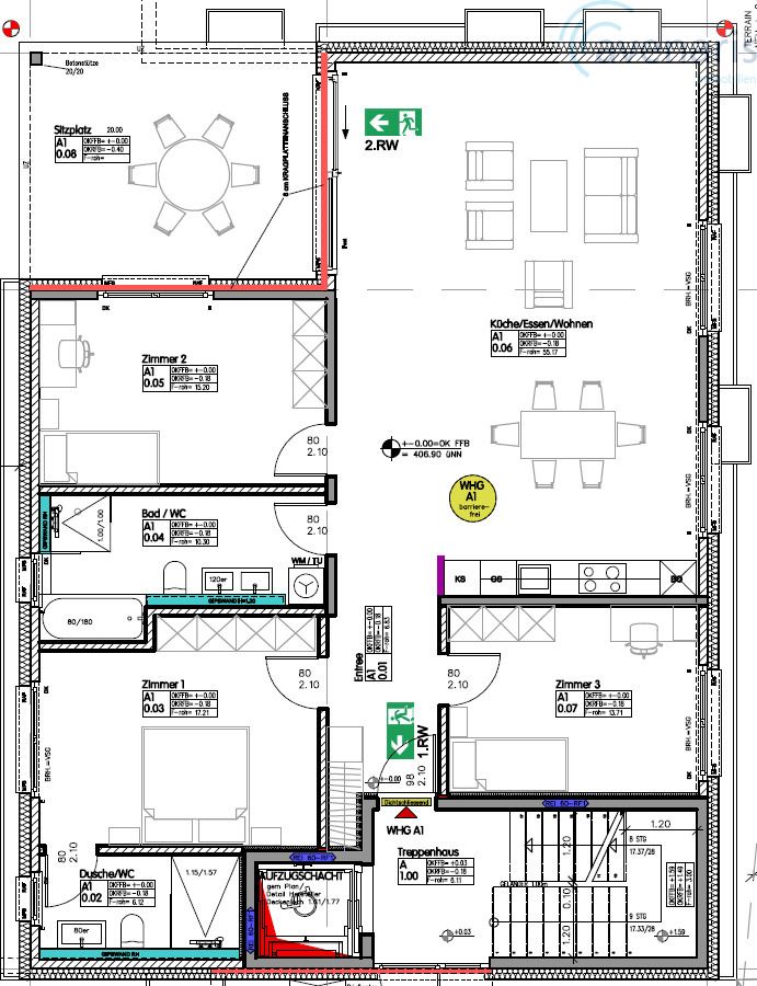 Neubau: Moderne 4.5-Zimmer-Eigentumswohnungen - fast bezugsfertig - Grundrissplan Erdgeschoss