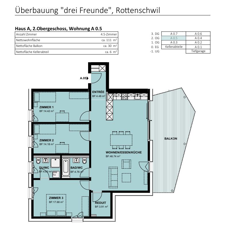 4.5-Zimmer-Wohnung mit grossem Balkon, 2 Einstellplätzen und Lift in Rottenschwil -  Bild 2