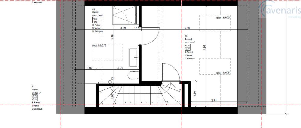 Wohnen mit Qualität in familienfreundlicher Umgebung - Grundriss Dachgeschoss Haus A / Floor plan attic house A