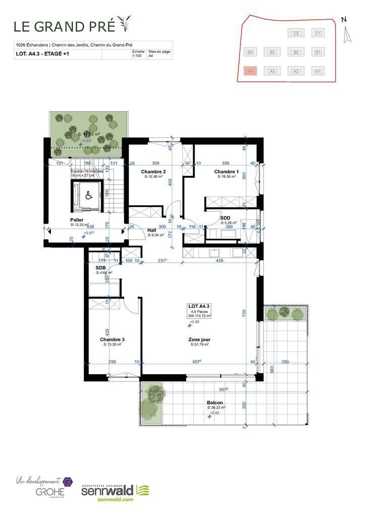 Magnifique 4.5 pièces neuf - Plan lot A4.3