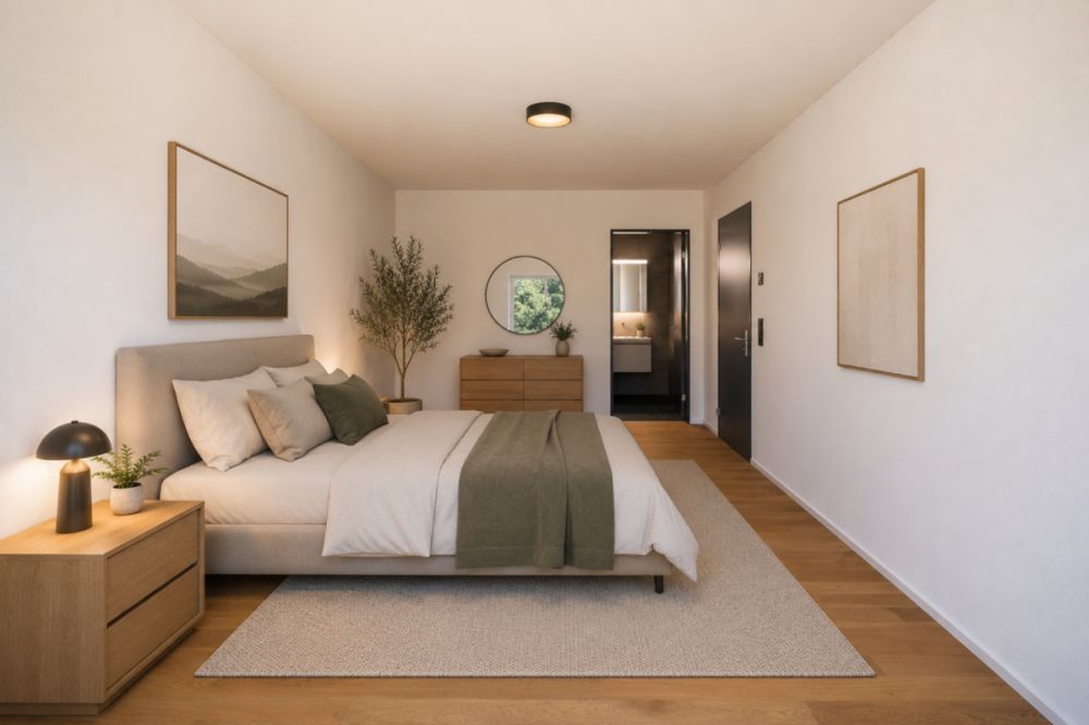 4.5 Gartenwohnung mit Blick auf die Aare - Schlafzimmer 3 mit WC-Bad