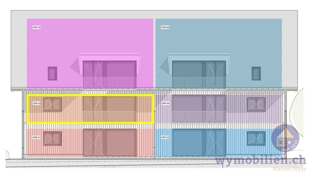 Letzte 3.5-Zimmer-Neubauwohnung | Bezugsbereit 01.09.2026 | Lützelflüh - Wohnung Nr. 3 gelb markiert (West)
