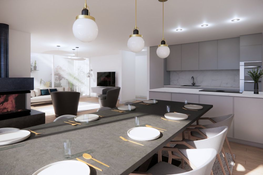 Gediegen und grosszügig Wohnen: «Summa Vallis» - Bezug Frühjahr 2027 - Wohn- und Essbereich, Küche
