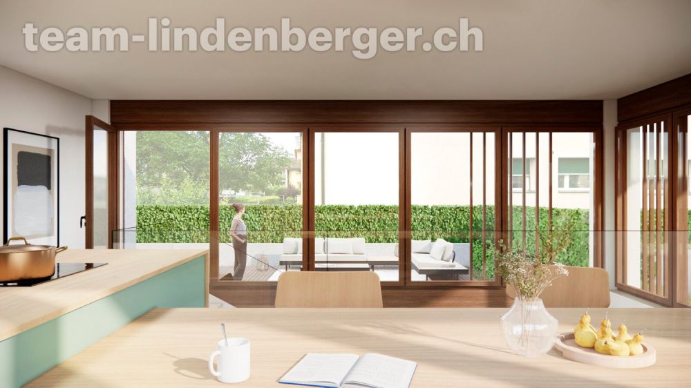 Letzte Wohnung!  5½ Zi.-Maisonettewohnung mit Garten und Parkplatz W1 - Blick von der Küche in den Garten W1
