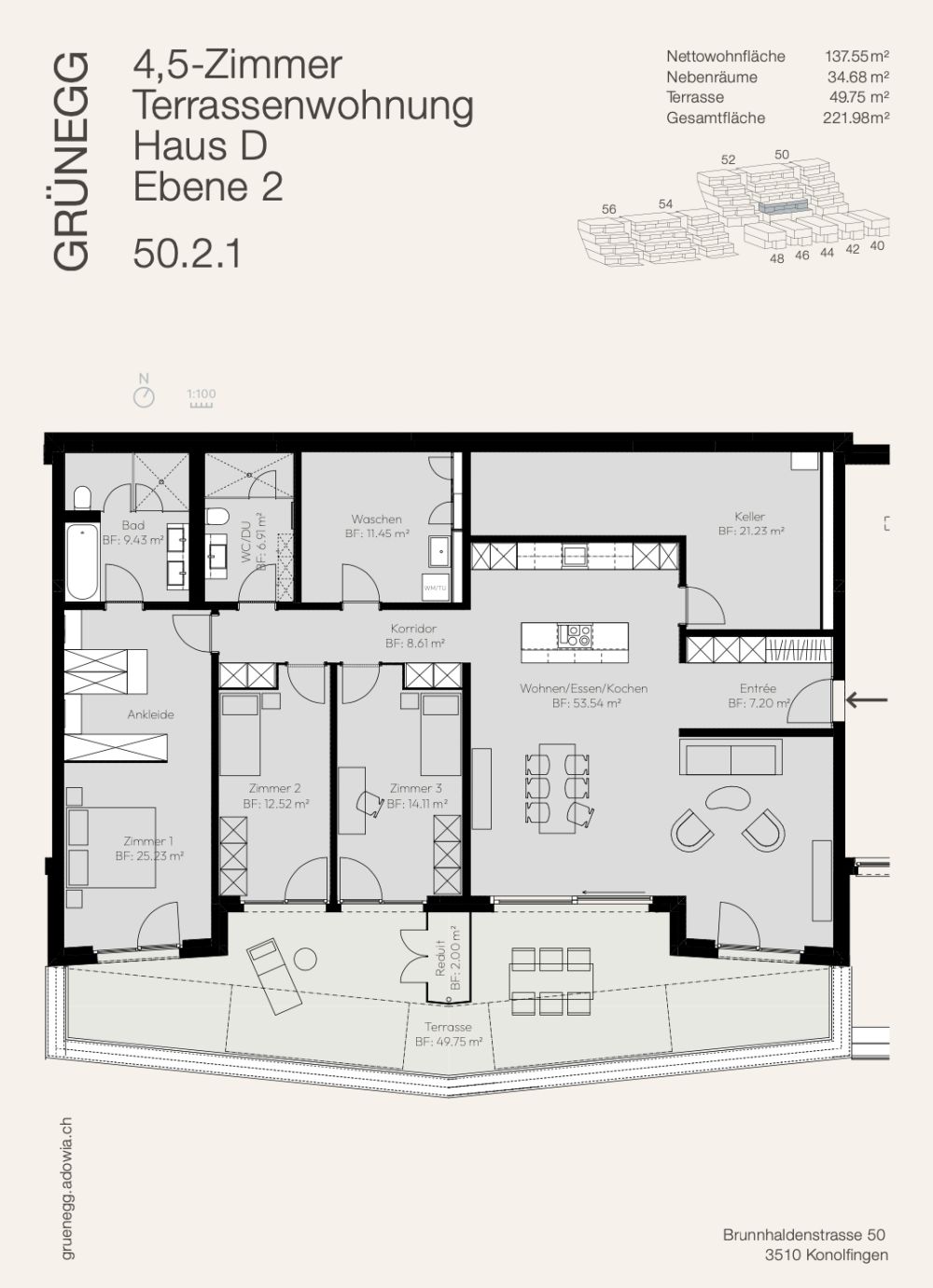 Grosszügig wohnen mit Weitblick - 4½-Zimmer Terrassenwohnung in der GRÜNEGG -  Bild 3