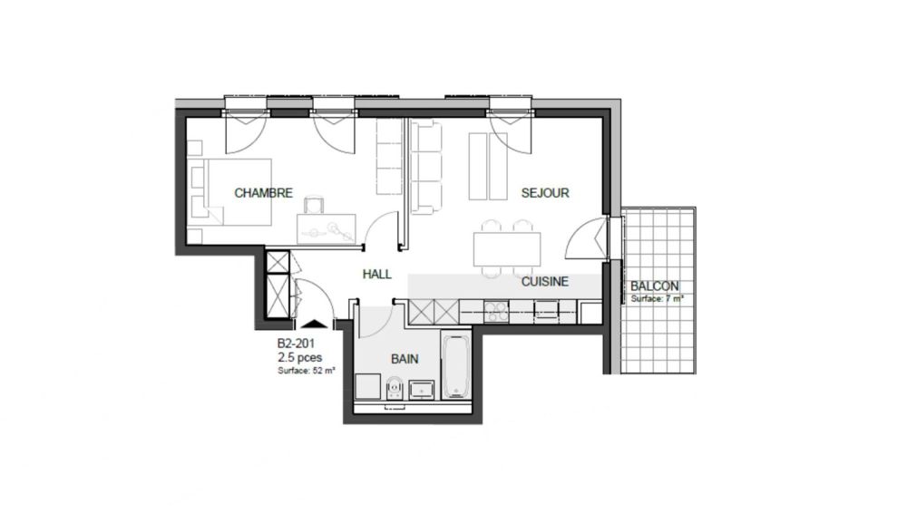 Appartement 2,5 pièces avec balcon. Finitions au gré de l'acquéreur ! -  Bild 6