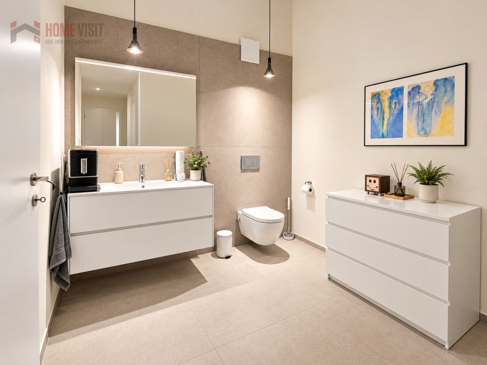 174 m² Wohntraum - exklusive Attika-Maisonette in Rifferswil - Modernes, minimalistisches Badezimmer mit warmen Tönen