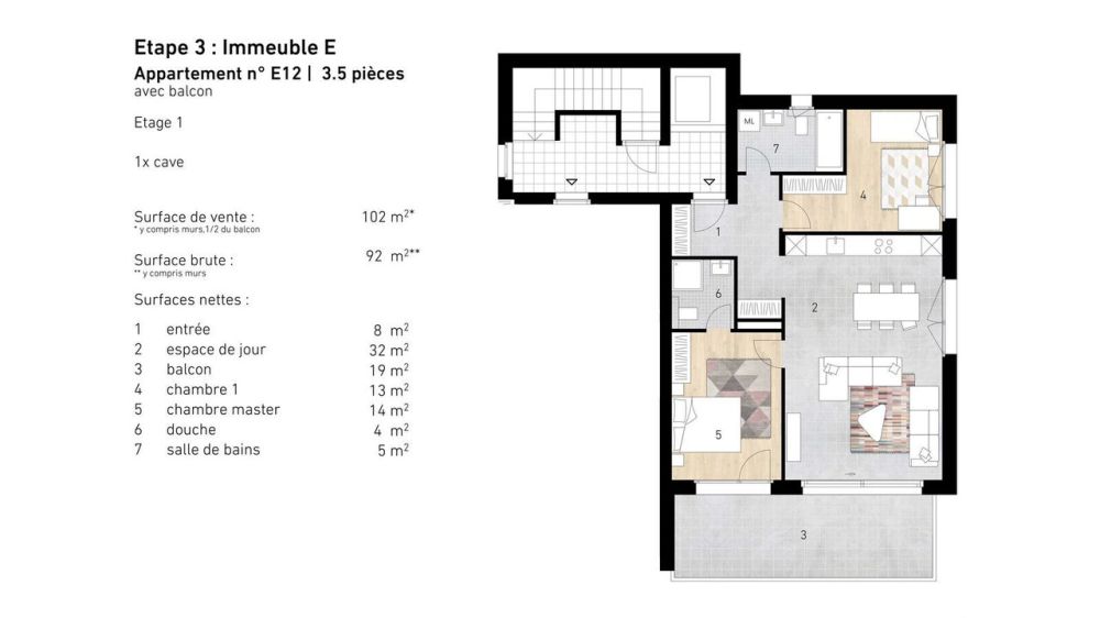 Appartement 3.5 pièces neuf (1er étage) - Lens - Plans - Frâne Appartement E12 / Plans - Frâne Apartment E12 / Piani - Frâne Appartamento E12