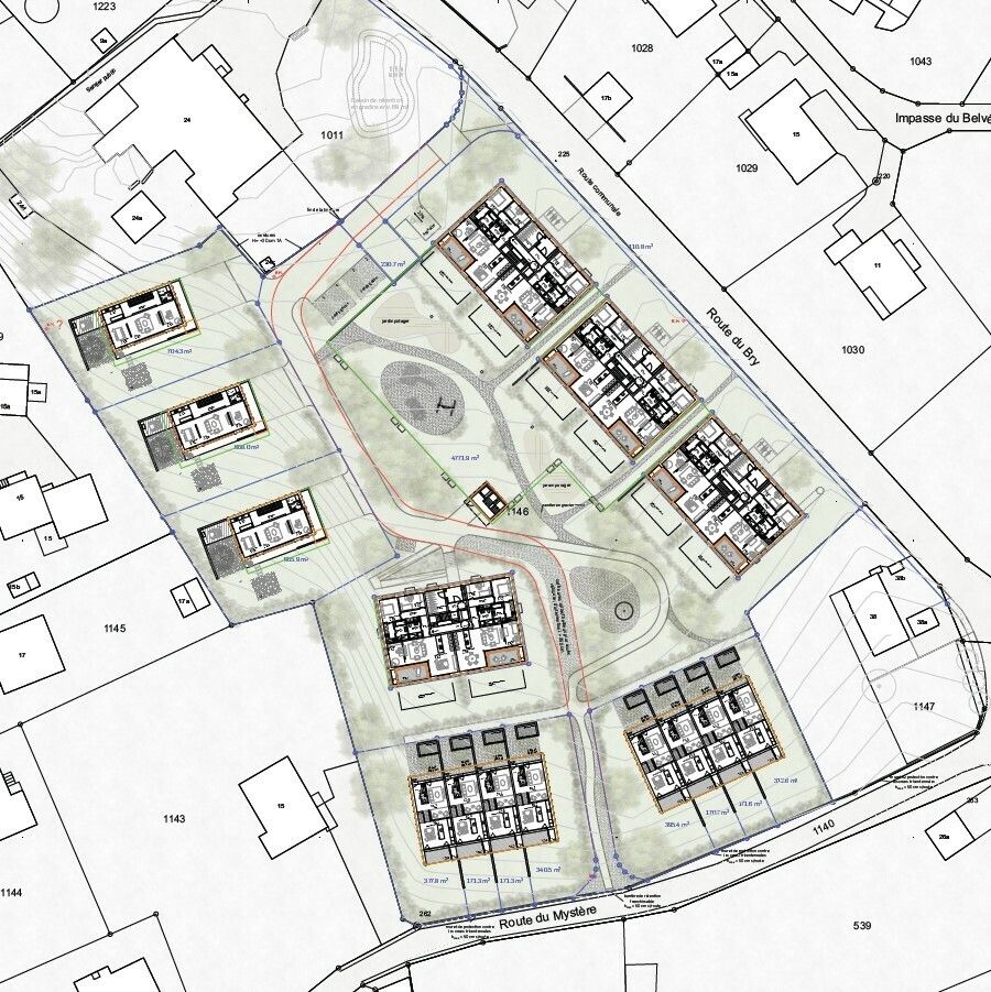 7 appartements de 5,5 pièces au 1er étage, modulables en grands 4,5 - Plan de situation