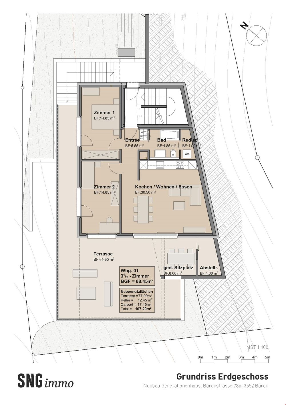 Neubau Doppeleinfamilienhaus in Bärau zu verkaufen - Grundriss Erdgeschoss