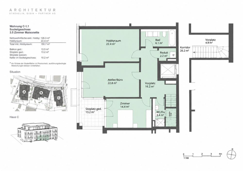helle, elegante EG-Maisonette-Wohnung mit Garten (C-1.1) - Grundriss Sockelgeschoss Variante 1