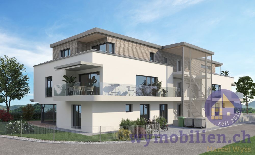 Es steht nur noch die 2.5-Zimmer-Wohnung zum Verkauf - Ansicht Nordost - mit dem Balkon der 3.5 OG Whg (1090-05)