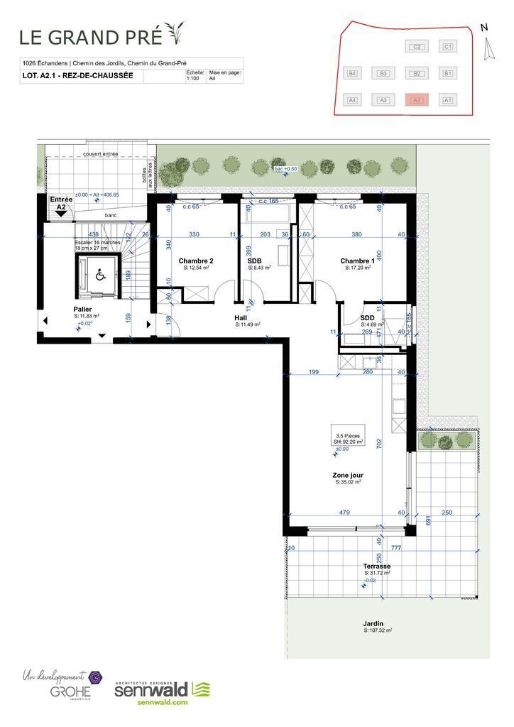 Superbe 3,5 pièces neuf avec terrasse et jardin disponible de suite ! - Plan Lot A2.1