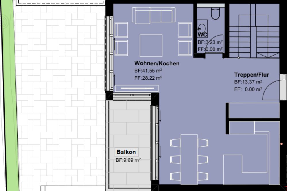 Bellavista - Doppeleinfamilienhaus in Balterswil - Erdgeschoss - Offener Wohn- und Essbereich mit Balkon
