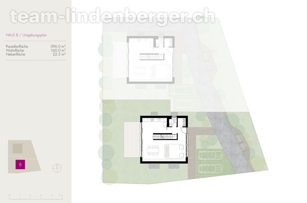 Neubauprojekt 2 Einfamilienhäuser - Umgebungsplan Haus B