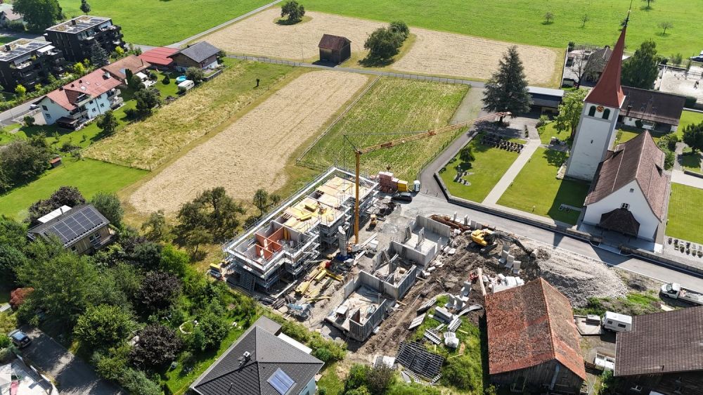 Neubau: Modernes Reiheneinfamilienhaus in Sax zu kaufen - Vogelperspektive