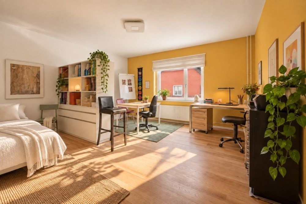 Hohe Decken, viel Sonnenlicht und zwei Bäder - Arbeitszimmer mit Bett