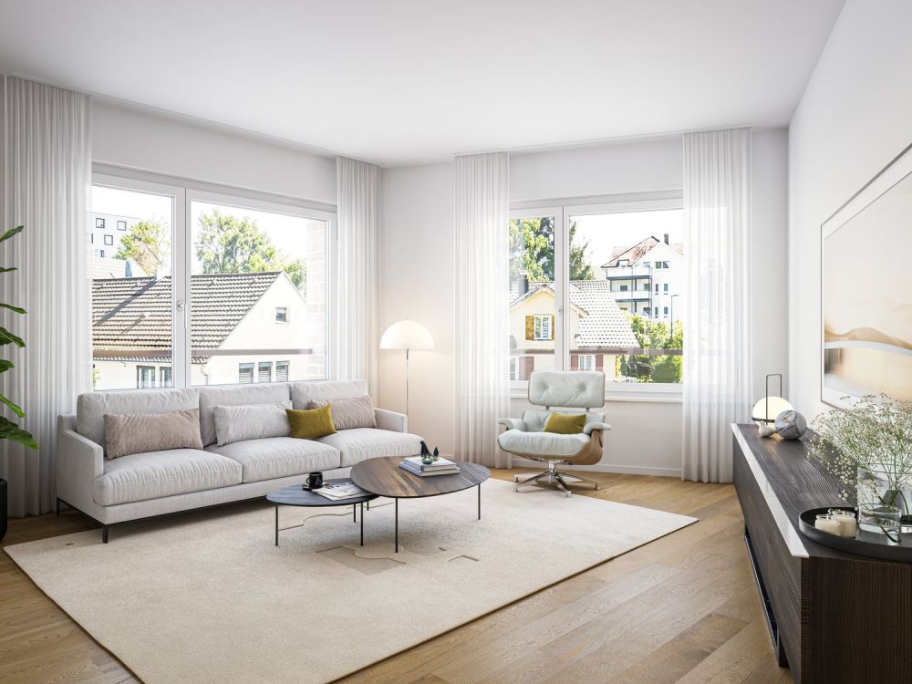 Empfangen Sie Ihre Gäste grosszügig  4.5-Zimmer-Neubauwohnung im Lind - Wohnbereich