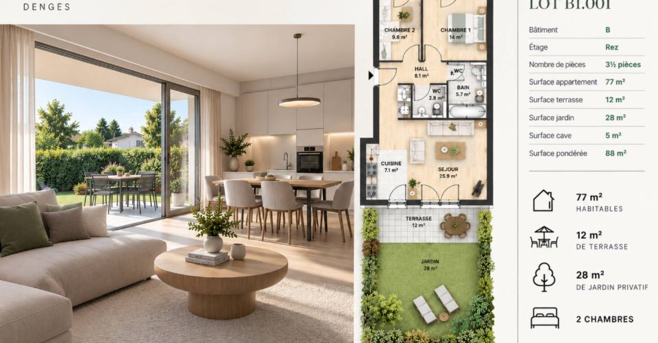 Nouvelle promotion : Appartement de 3,5 pièces en rez-de-chaussée avec jardin - Appartement 3.5 pièces - image - 1