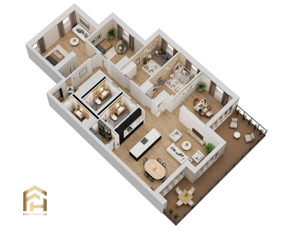 Grosszügige 5.5 Zimmerwohnung im Obergeschoss - MFH Imbach - Ansicht 3D 4