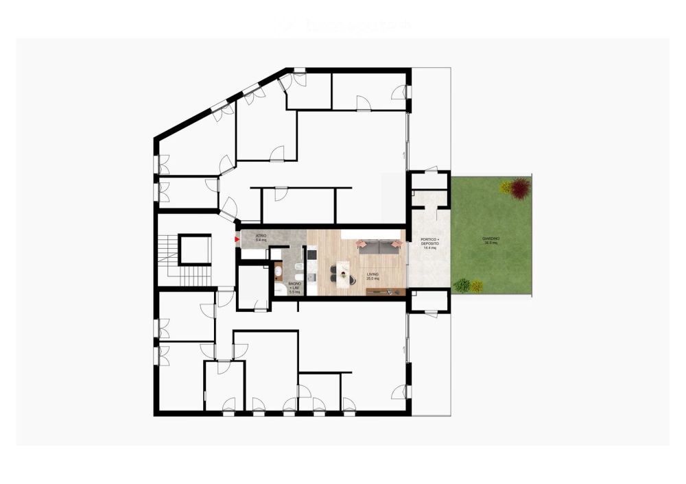 Appartamento di 1,5 locali da 43 m², 14 m² di portico e 36 m² di giardino al 1° piano -  Bild 3