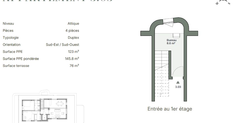 Appartement 4 pièces en attique avec terrasse de 76 m² - Attique 4 pièces - image - 5