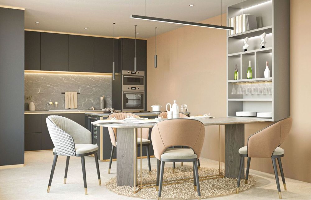 Neubauprojekt Alte Strasse mit zwei Doppeleinfamilienhäusern (Haus A) - Visualisierung Küche / Essen