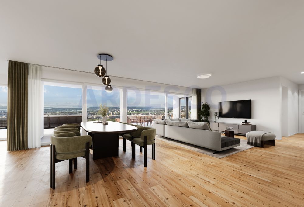 Weitblick Egerkingen - exklusives Wohnen mit Blick auf die Alpen! - Variante 1 / Wohnzimmer mit Weitblick