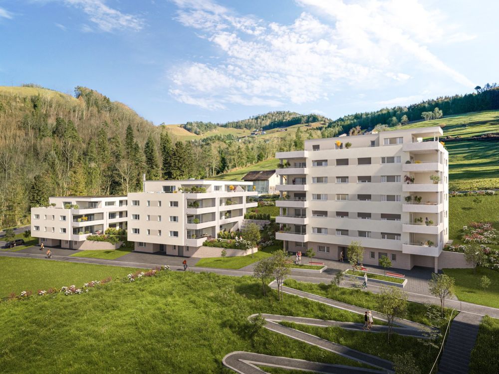 Lebensqualität auf einen Blick: Neubauwohnung mit Weitsicht ins Grüne - Aussenvisualisierung