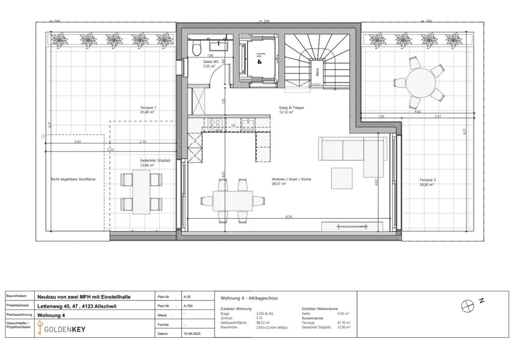 Maisonette-Penthouse mit grosser Terrasse - 3.5-Zi. Attikawohnung - W4-1