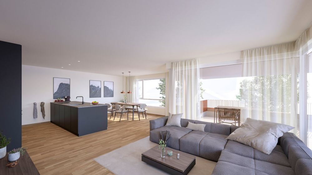 Moderne 3.5 Zimmer Neubauwohnung mit grossem Balkon - Wohnbereich