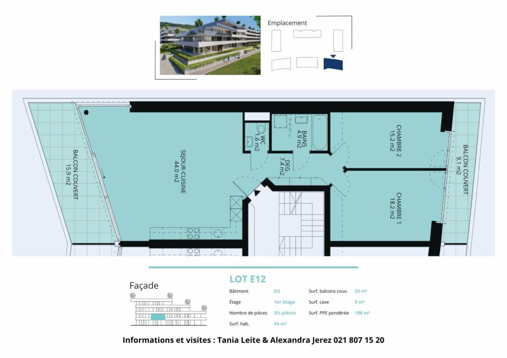 Spacieux 3.5 pièces traversant de 108m2 avec 2 balcons et vue sur le lac - Bild 12