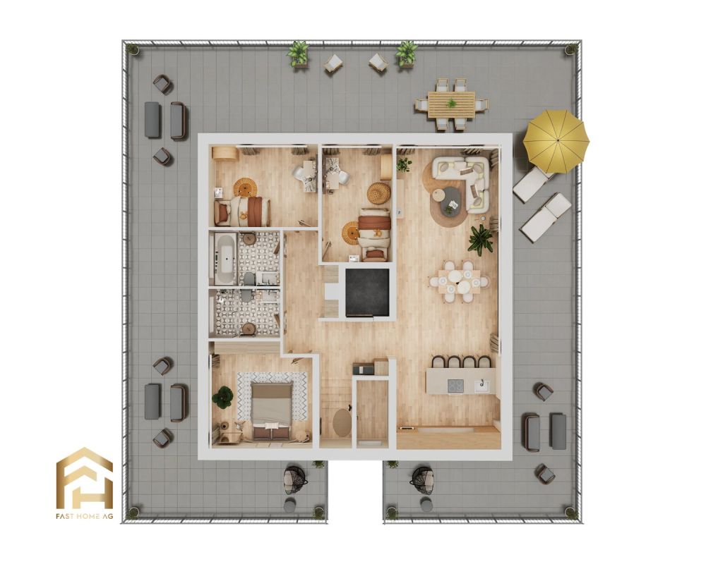 Attraktiv gelegene Attika 4.5 Zimmerwohnung in Ried-Brig - 3D Grundriss 4.5 ZWG Attika