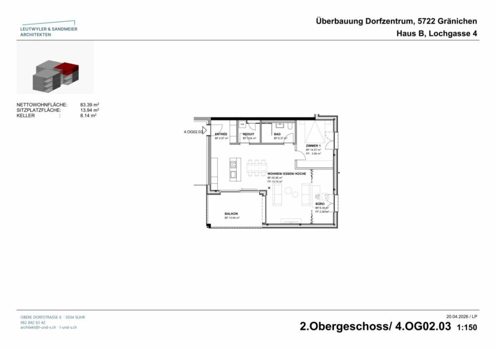 Im Herzen von Gränichen 2.5 Zimmer Neubau-Wohnungen - Haus B 2. OG 2 1/2 Zimmer