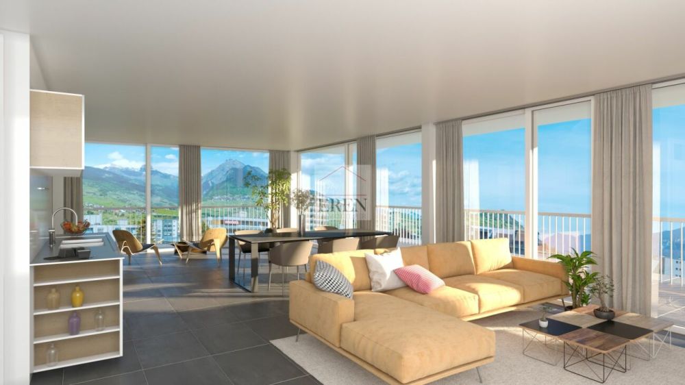 Magnifique Attique 4,5 neuf avec vue panoramique et terrasse de 55 m2 sud-est - Attique 4,5 pièces neuf à vendre à Conthey