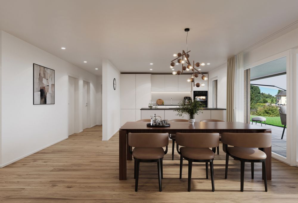 4.5 Z.-Wohnung OG (D), 126 m2 Netto Wohnfläche, 35m2 gedeckter Balkon - Küche-Essen