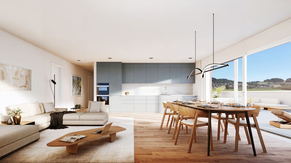 5,5 Zimmer neues Appartement von 131m2, Südost-Terrasse von 95m2, Blick auf die Alpen -  Bild 1