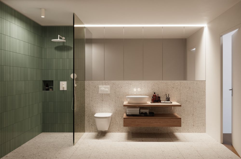 Urban wohnen mit privatem Garten - hochwertiges 2.5 Z' Neubauapartment - Badezimmer