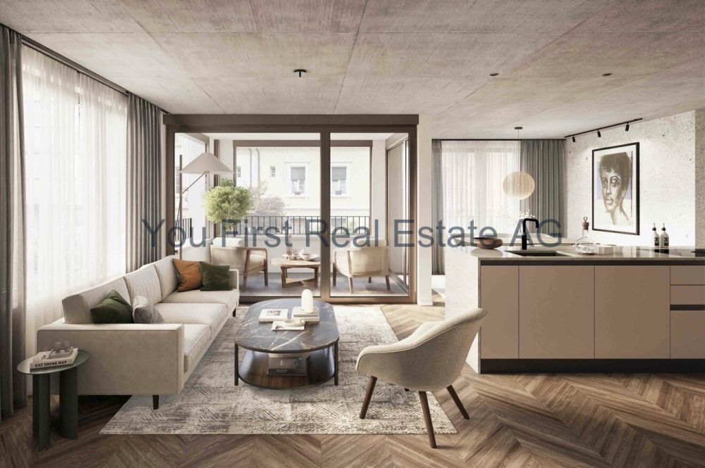 Wohnung W03  3.5-Zimmer Geschosswohnung mit Loggia - Wohn- und Essbereich mit direktem Balkonzugang und offener Raumstruktur