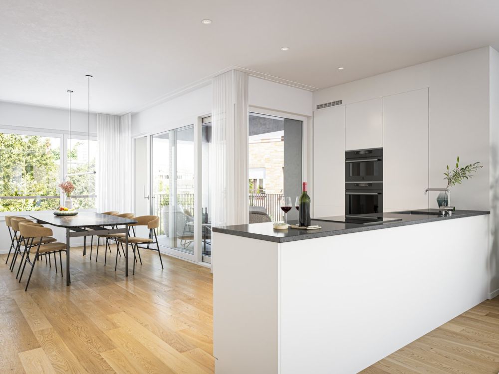 Empfangen Sie Ihre Gäste grosszügig  4.5-Zimmer-Neubauwohnung im Lind - Wohn- und Essbereich