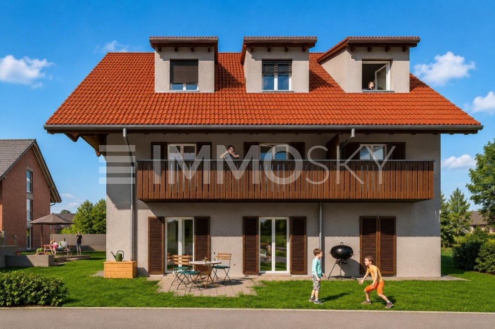 Stilvolle Neubauwohnung mit lichtdurchflutetem Wohngefühl - Gartenansicht