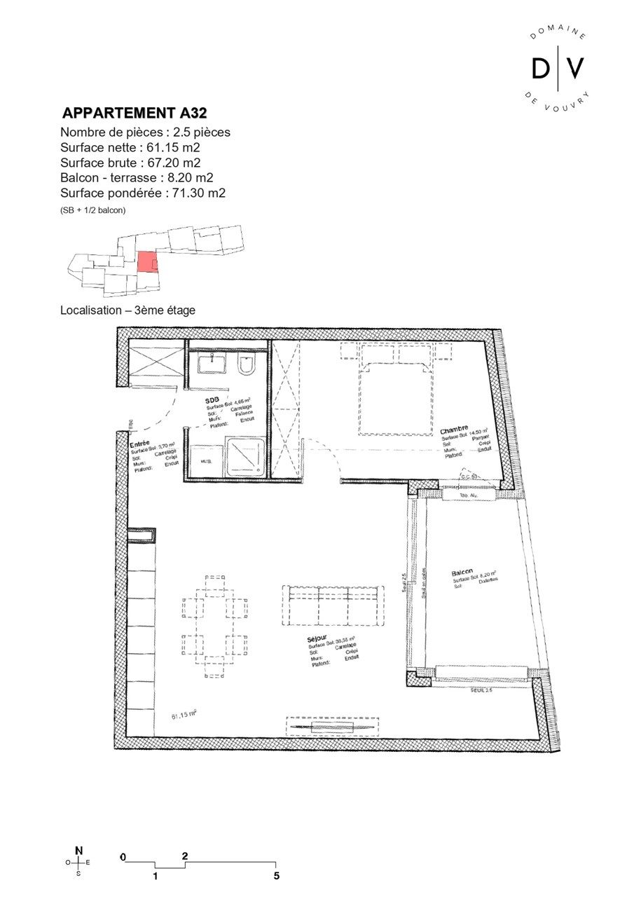 Nouvelle promotion Domaine de Vouvry - Appartement neuf de 2.5 pièces lot A32 à vendre - Plan de l'appartement