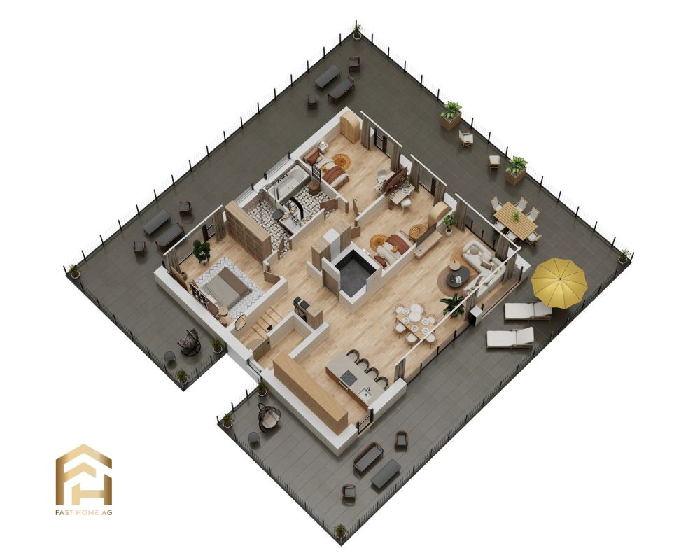 Attraktiv gelegene Attika 4.5 Zimmerwohnung in Ried-Brig - 3D Ansicht