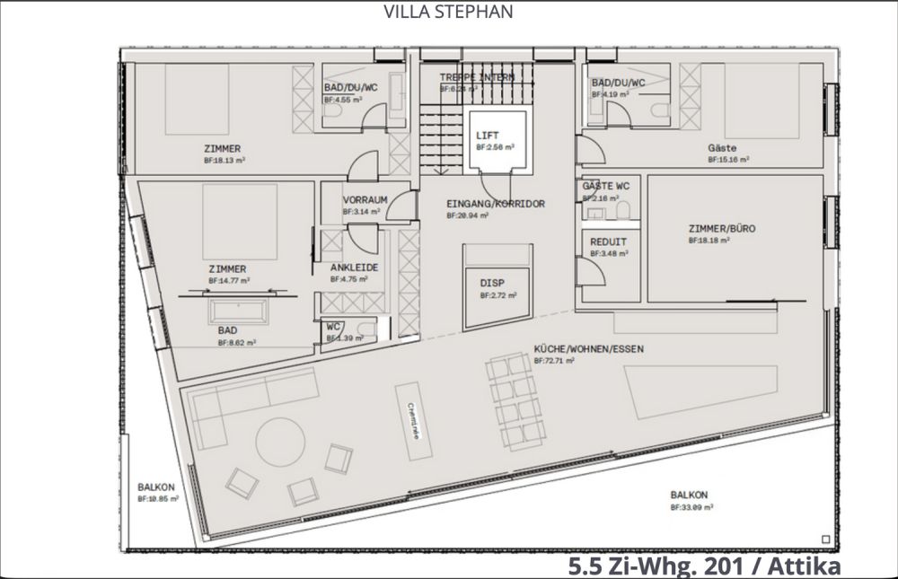 Luxuriöse Neubau Attikawohnung an zentraler Lage - Grundriss 5 1_2 Zr. Attikawohnung