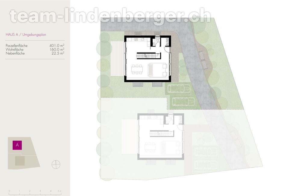 Neubauprojekt 2 Einfamilienhäuser - Umgebungsplan Haus A