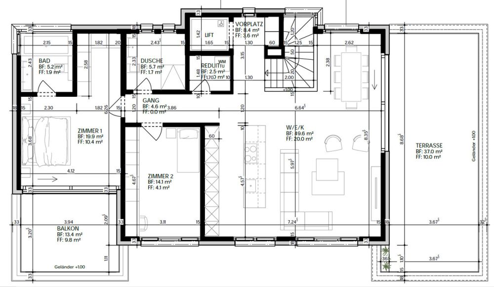 Neubauprojekt Cube: Exklusive Attikawohnung - Grundriss Attika Wohnung 5