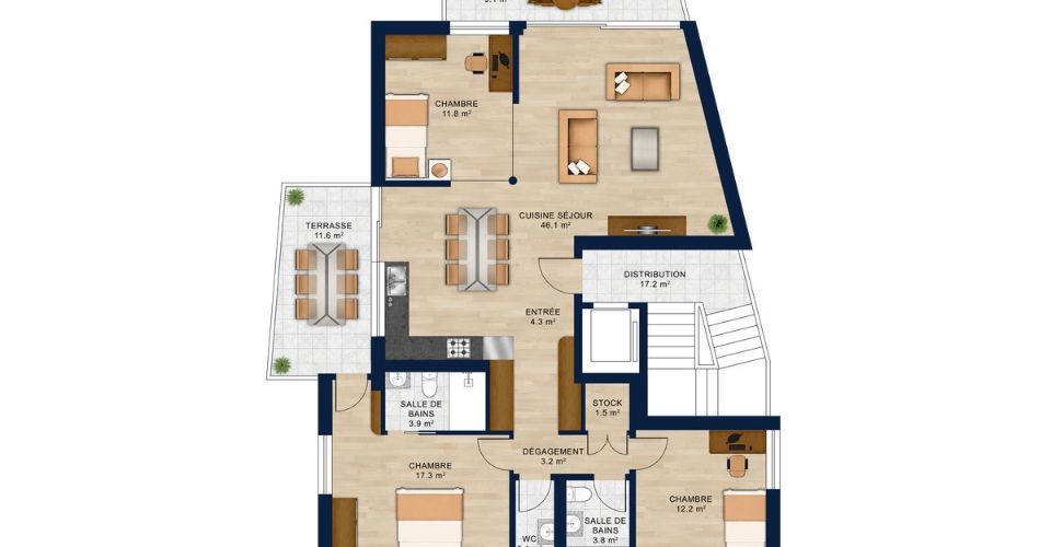 ERABLE 11 · Nouvelle PPE de standing · 2e étage 4,5 pces · 108,8 m² + 2 balcons couverts 20,7 m² - Appartement 4.5 pièces - image - 3