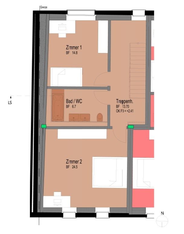 Neuwertiges 5-Zimmer-Mittel-Flarzhaus mit Gartensitzplatz - Grundriss OG 18a