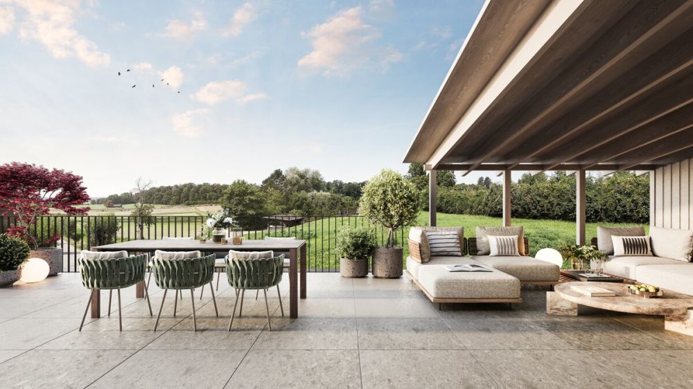 Neubauprojekt AUREUM - Stilvolle 2.5-Zimmer-Wohnung in Winkel - Visualisierung Terrasse